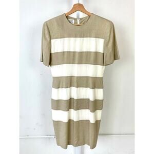 VTG KAMISATO Geary Roark Short Sleeve Dress Rayon Linen Khaki Tan Cream USA 10